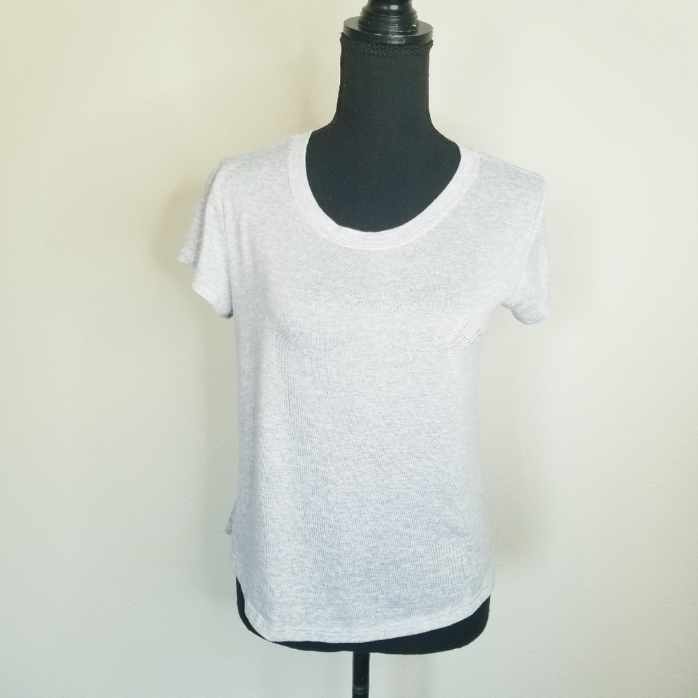 Laura Ashley PJ Top Light Gray 'Love' Embroidery Knit Short Sleeve Sweet